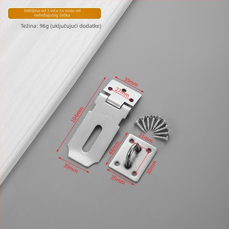 Ploča za zaključavanje od nehrđajućeg čelika s 90° kutom, sklopni protivkrađni mehanizam za ormariće i vrata prostorija, model Yc-stainless steel lock plate, materijal 304/201