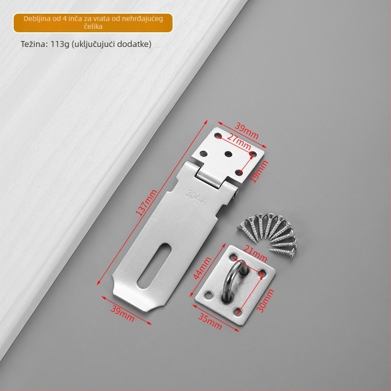 Ploča za zaključavanje od nehrđajućeg čelika s 90° kutom, sklopni protivkrađni mehanizam za ormariće i vrata prostorija, model Yc-stainless steel lock plate, materijal 304/201