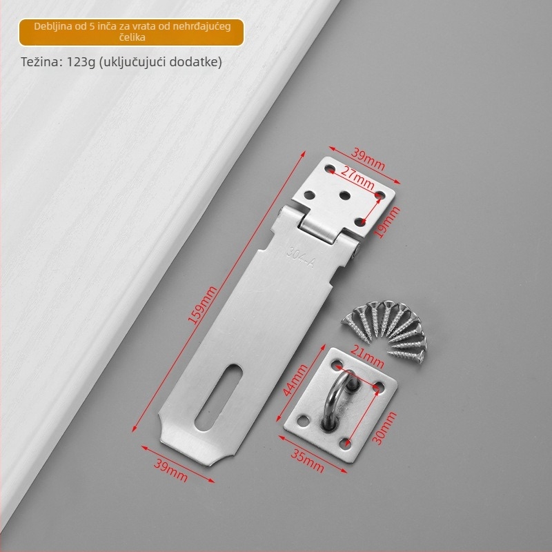 Ploča za zaključavanje od nehrđajućeg čelika s 90° kutom, sklopni protivkrađni mehanizam za ormariće i vrata prostorija, model Yc-stainless steel lock plate, materijal 304/201