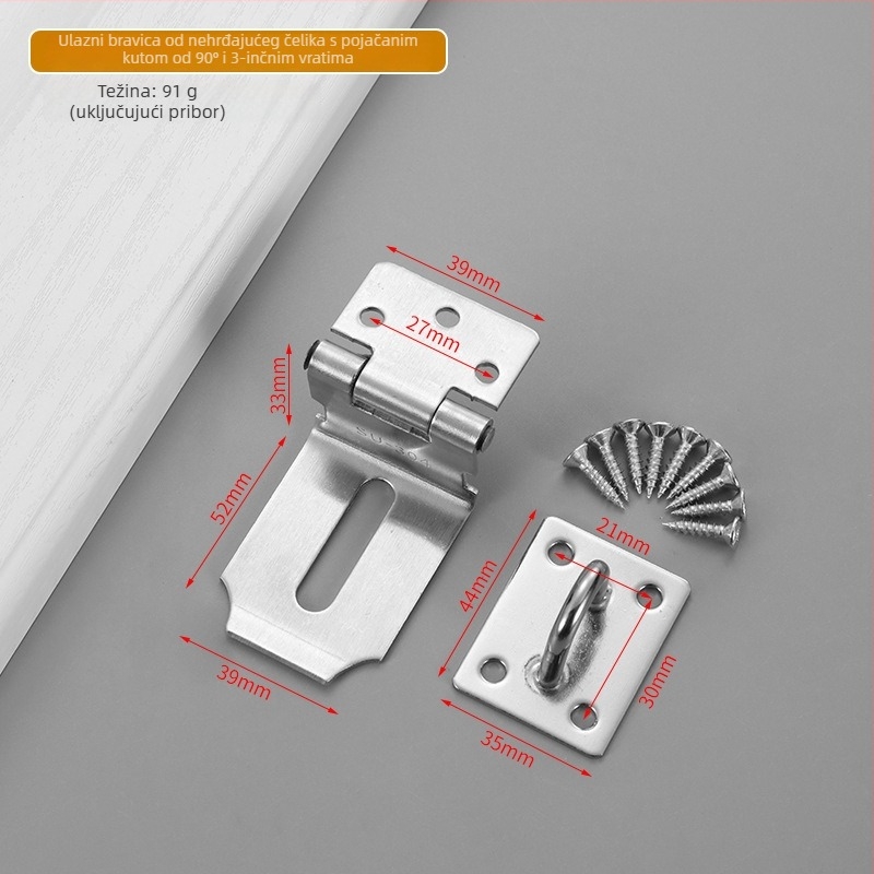 Ploča za zaključavanje od nehrđajućeg čelika s 90° kutom, sklopni protivkrađni mehanizam za ormariće i vrata prostorija, model Yc-stainless steel lock plate, materijal 304/201