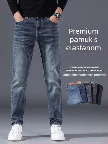 Muške traperice ravnog kroja — 95% pamuk, mikroelastičnost, srednji pojas, zatvarač, pranje