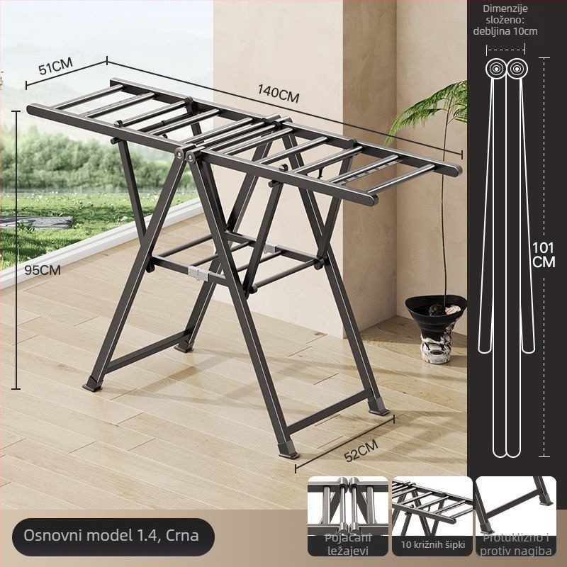 Kompaktni podni stalak za sušenje odjeće, krilnog oblika, metalni, mobilni, model JGFR-K2