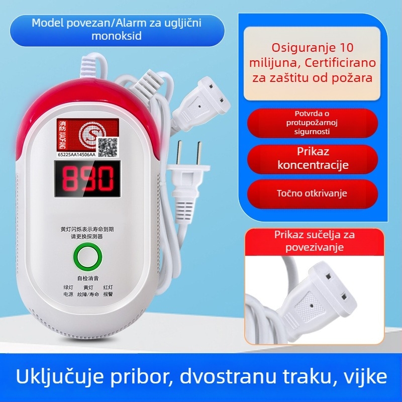 Fiksni detektor ugljičnog monoksida, model 008, detekcija 360°, bežični 433 MHz, zvukovno–svjetlosni alarm