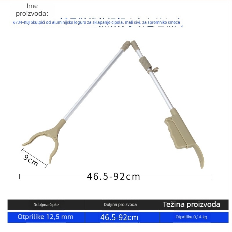 Višenamjenski alat s dugom ručkom za cipele i klipsu za otpadke (materijal: metal + plastika; težina: 0,14 kg; oblik: klips za otpadke; nije prilagodljiv)