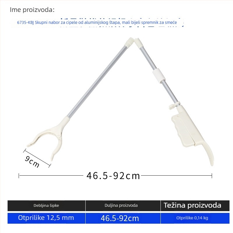 Višenamjenski alat s dugom ručkom za cipele i klipsu za otpadke (materijal: metal + plastika; težina: 0,14 kg; oblik: klips za otpadke; nije prilagodljiv)