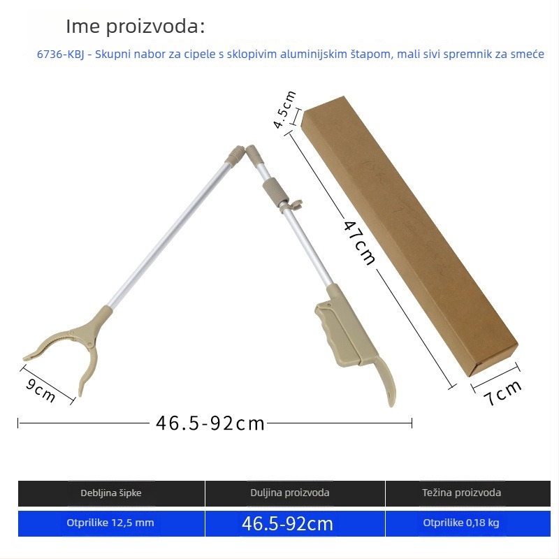 Višenamjenski alat s dugom ručkom za cipele i klipsu za otpadke (materijal: metal + plastika; težina: 0,14 kg; oblik: klips za otpadke; nije prilagodljiv)