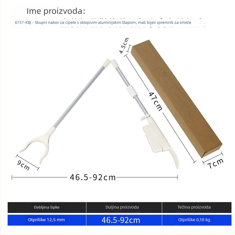 Višenamjenski alat s dugom ručkom za cipele i klipsu za otpadke (materijal: metal + plastika; težina: 0,14 kg; oblik: klips za otpadke; nije prilagodljiv)
