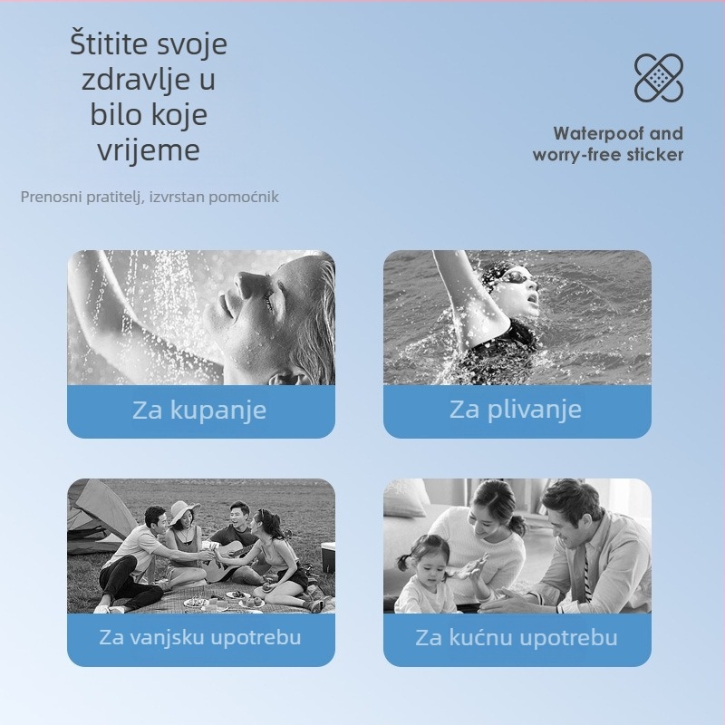 Jednokratni vodootporni prozirni flaster za rane, diskretan bez tragova, kompaktan, materijal: tkanina, 120 komada, rok trajanja 3 godine