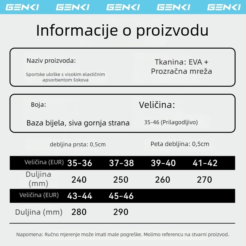 RUNWING XY01 EVA+lycra uložak za obuću – deodorirajući, prozračan, upija znoj, apsorpcija udara, protuklizni, cijeli ulošak