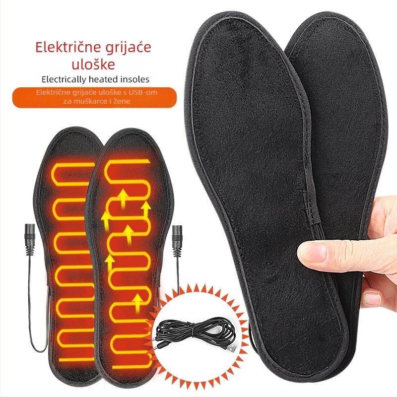 Unisex grijani ulošci za cipele s USB napajanjem, cijela podloga, 5-zonsko grijanje, kristalni baršun i vlakna od ugljika