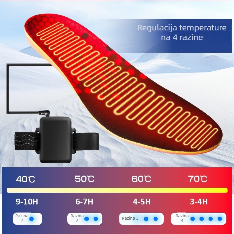 Ky-111 Inteligentna grijaća uložak za cipele, EVA materijal, cijeli ulošak, pogodan za platnene cipele i tenisice, 3 razine temperature