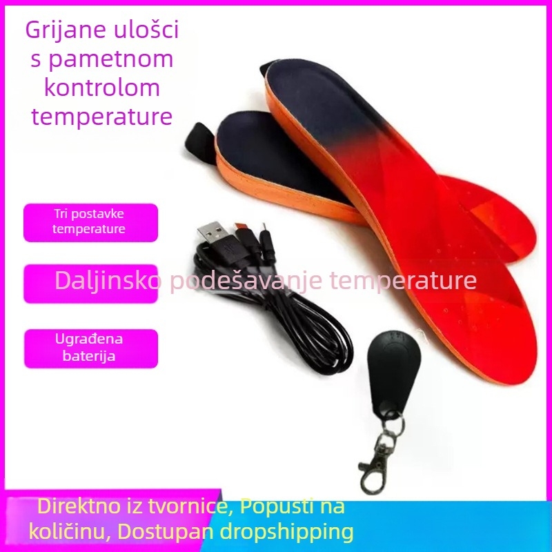 Grijajući ulošci za cipele s punjivom litijskom baterijom, za outdoor sportove i skijanje, unisex, može se izrezati, model s daljinskim upravljačem