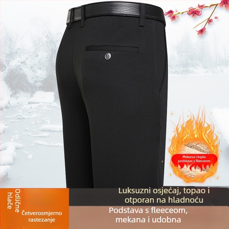Muške poslovne hlače za srednju dob, sve sezone, ravni kroj, s elastanom, bez glačanja, svakodnevni stil