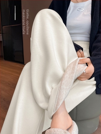 Široke hlače od vune i poliestera s flecom, visokim strukom, debeli zimski model 2025, ležerni stil