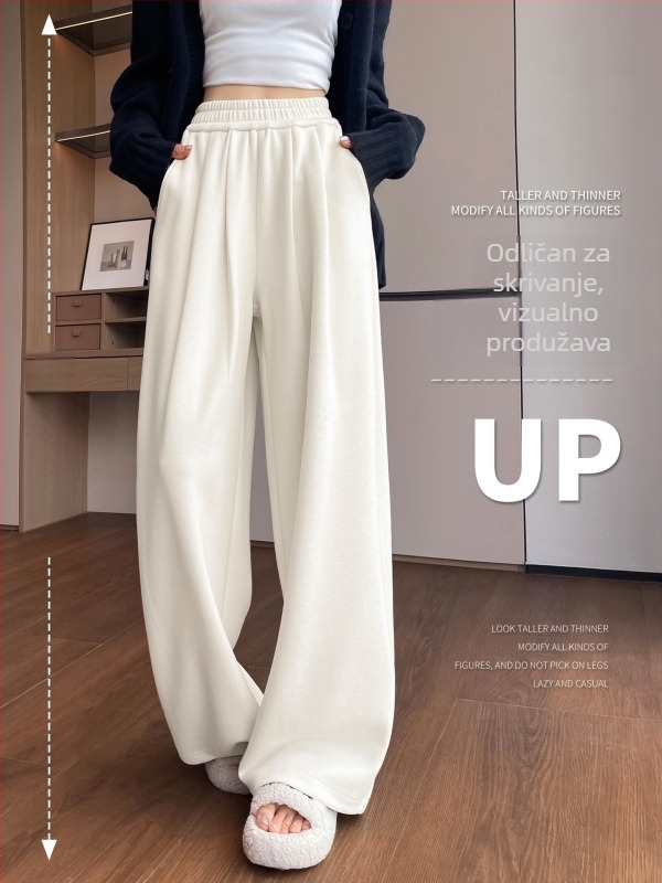 Široke hlače od vune i poliestera s flecom, visokim strukom, debeli zimski model 2025, ležerni stil