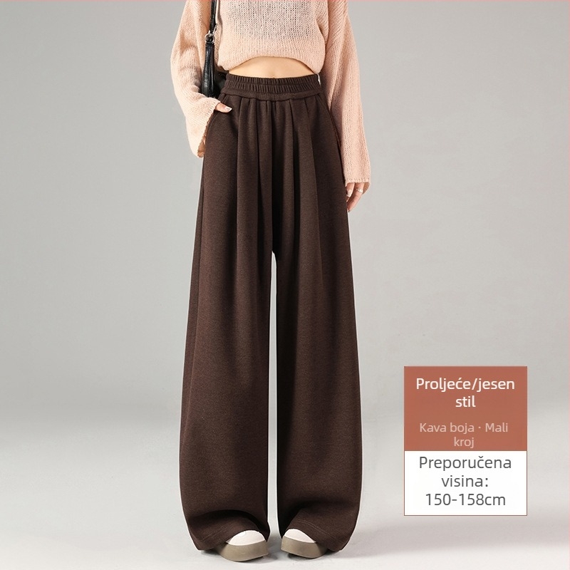 Široke hlače od vune i poliestera s flecom, visokim strukom, debeli zimski model 2025, ležerni stil