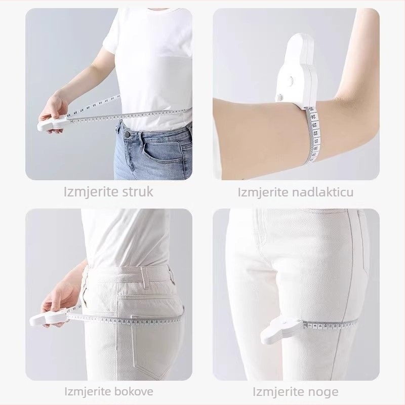Trodimenzionalna mjerač tijela — opseg struka, bokova, nadlaktice i prsa — plastični materijal — raspon mjerenja 130 cm — kućna upotreba