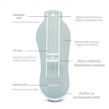 Ebmini Mjerenje duljine stopala za djecu – plastični mjerni alat za dječje cipele, porijeklo: Wenzhou, Zhejiang