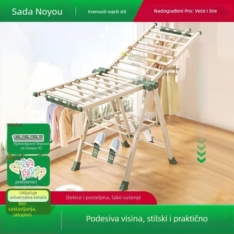 Sklopiva sušilica za odjeću bez montaže, podna, od ugljične čelika, za odjeću i hlače