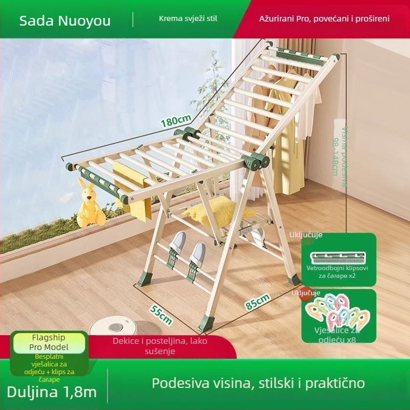 Sklopiva sušilica za odjeću bez montaže, podna, od ugljične čelika, za odjeću i hlače