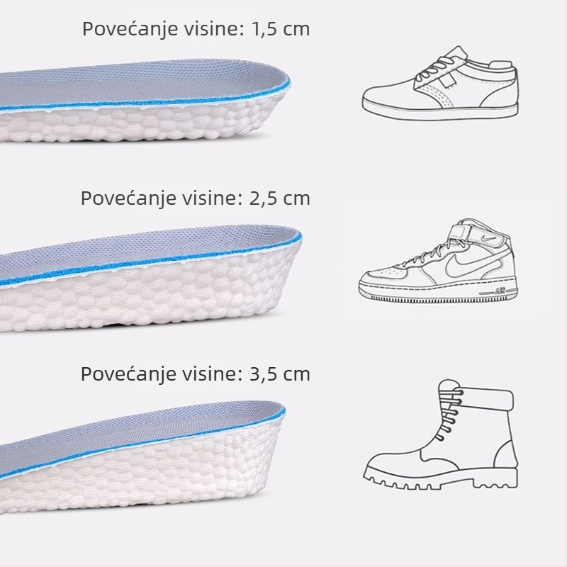Muške uloške za povećanje visine EVA, model Popcorn, potpuno podstavljene, polu-unutarnji ulošak