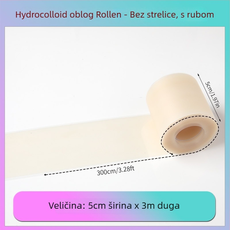 Hidro-koloidni zavoj u roli s rubom za petu, debljina 0,3 mm, hidro-koloidni materijal, mogućnost ispisa logotipa, prilagodba dostupna