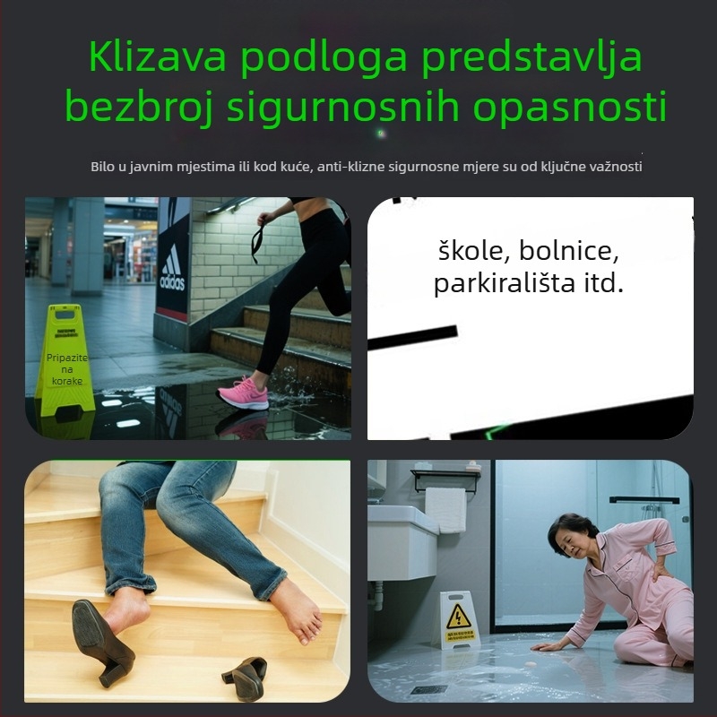 Svijetleća protuklizna upozoravajuća traka za stepenice; samosvijetla, reflektirajuća površina (podloga PET; acryl ljepilo; -10 do 60 °C; bijelo silikon pozadina; upozorenje industrijske opreme)