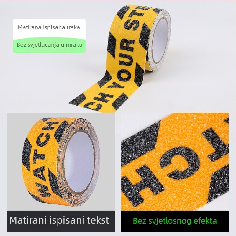 Svijetleća protuklizna upozoravajuća traka za stepenice; samosvijetla, reflektirajuća površina (podloga PET; acryl ljepilo; -10 do 60 °C; bijelo silikon pozadina; upozorenje industrijske opreme)