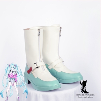 Cosplay cipele za Miku, ravni vrh prsta, gornji dio od kože druge klase, drvena podstava, klinični potpetice >8 cm, za žene