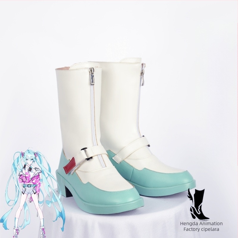 Cosplay cipele za Miku, ravni vrh prsta, gornji dio od kože druge klase, drvena podstava, klinični potpetice >8 cm, za žene