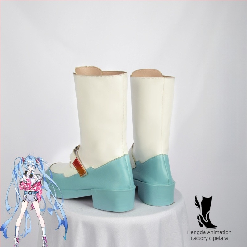 Cosplay cipele za Miku, ravni vrh prsta, gornji dio od kože druge klase, drvena podstava, klinični potpetice >8 cm, za žene