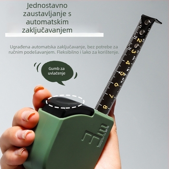 Mjerni trak s automatskim zaključavanjem, čelična traka, zaštita ruke od posjekotina, izdržljiv dizajn u kućištu