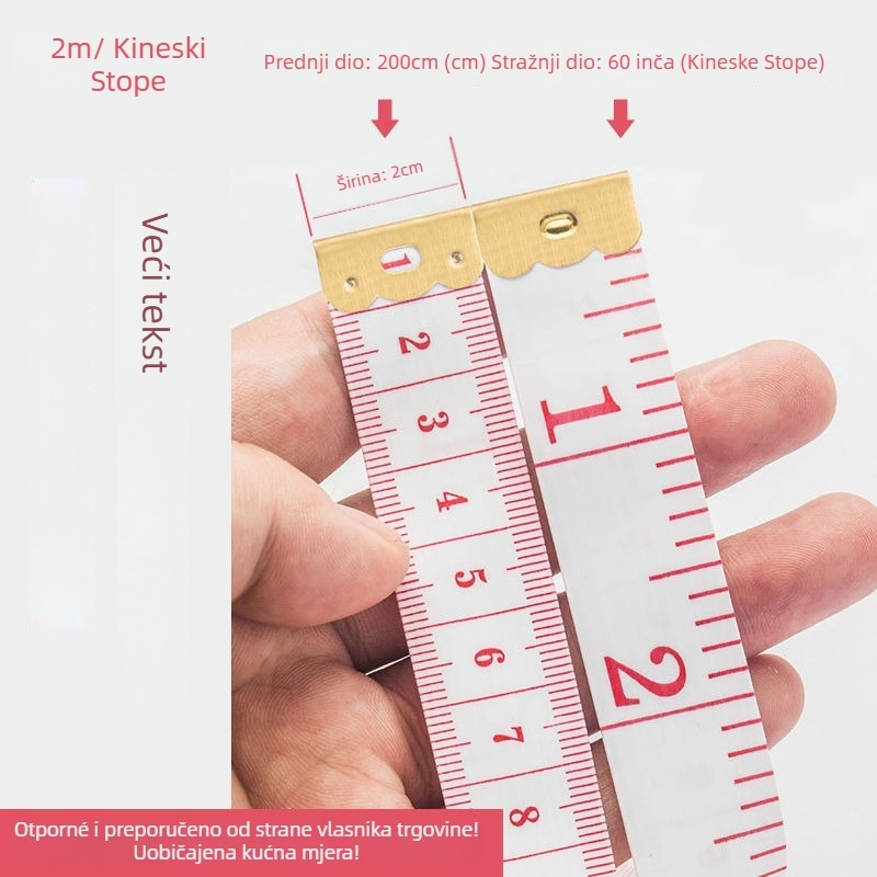 Šivački mjerni trak, širok i deblji, standardna preciznost, s centimetarskom ljestvicom — materijal: plastika i koža, marka Unique