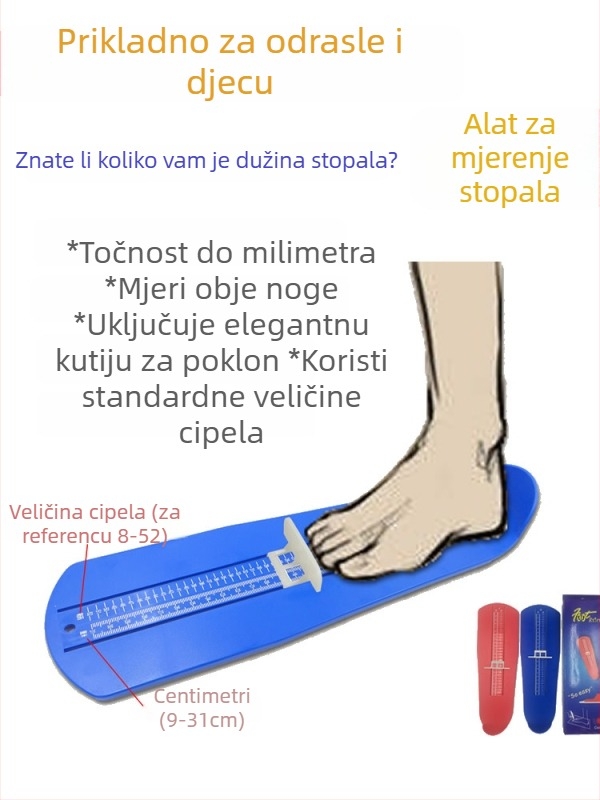 Mjerač duljine stopala za bebe, djecu i odrasle – ABS plast