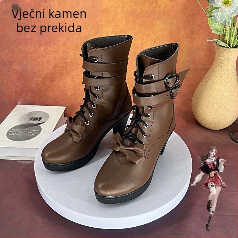 Cosplay čizme za žene – okrugla vršna točka, Gornji materijal: Super Fiber, Visina potpetice: 6–8 cm, Sezone: ljeto, proljeće, jesen, zima