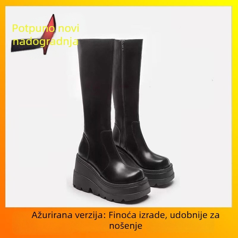 Čizme s resicama, korejskog stila, povećanje visine 20 cm, srednji list, 6-8 cm potpetica, stražnji zatvarač, PU gornji dio