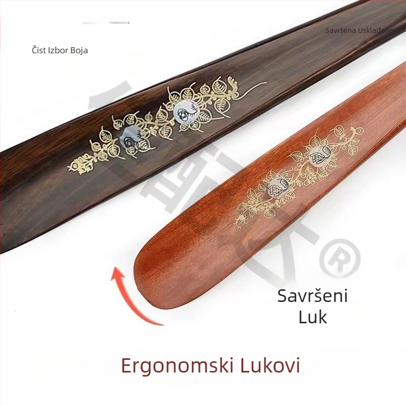 Shoehorn od Ebony drva s dugim držačem, ukrašen školjka; Kod Xh63t7ws; Vrsta: Shoehorn; Pogodno za proljeće i jesen.