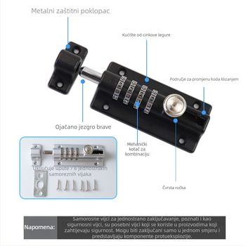HD09 Brava na lozinku za vanjska drvena vrata, nehrđajući čelik i cinkova legura, JINHAO