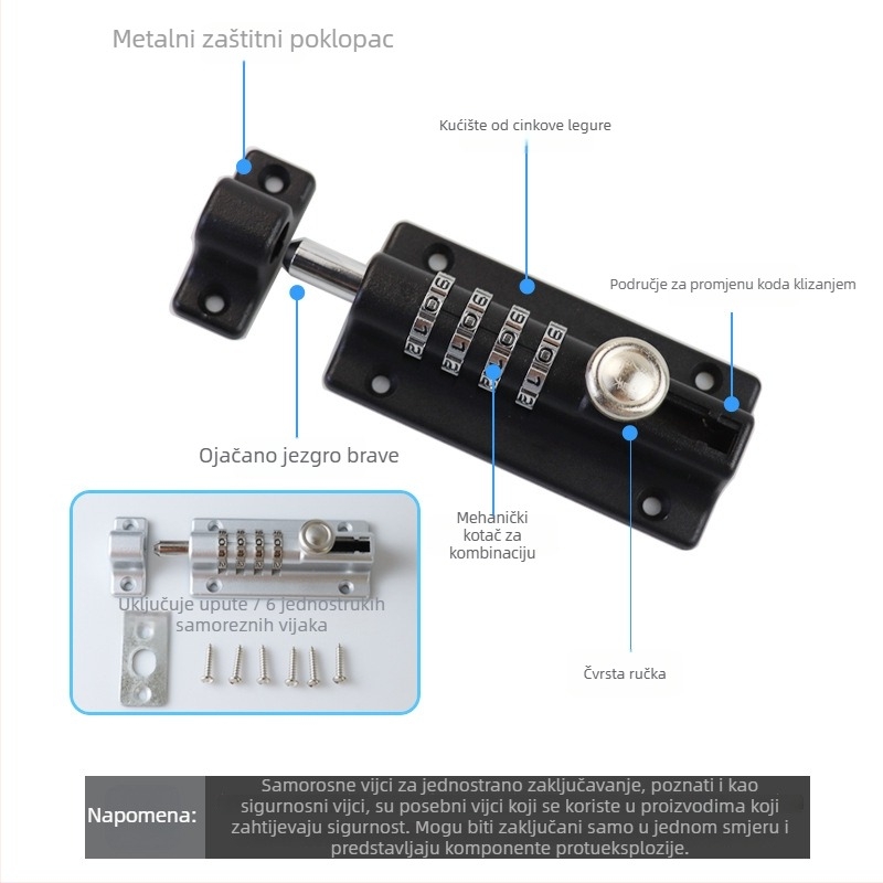 HD09 Brava na lozinku za vanjska drvena vrata, nehrđajući čelik i cinkova legura, JINHAO