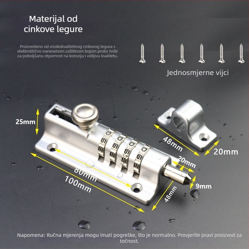 HD09 Brava na lozinku za vanjska drvena vrata, nehrđajući čelik i cinkova legura, JINHAO