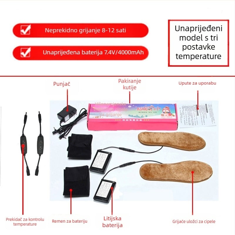 Električna grijaća uložak za cipele, USB napajanje, gornji materijal: super mekani velur, papuče/kućne papuče, unisex