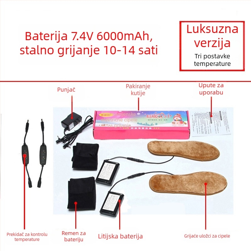 Električna grijaća uložak za cipele, USB napajanje, gornji materijal: super mekani velur, papuče/kućne papuče, unisex