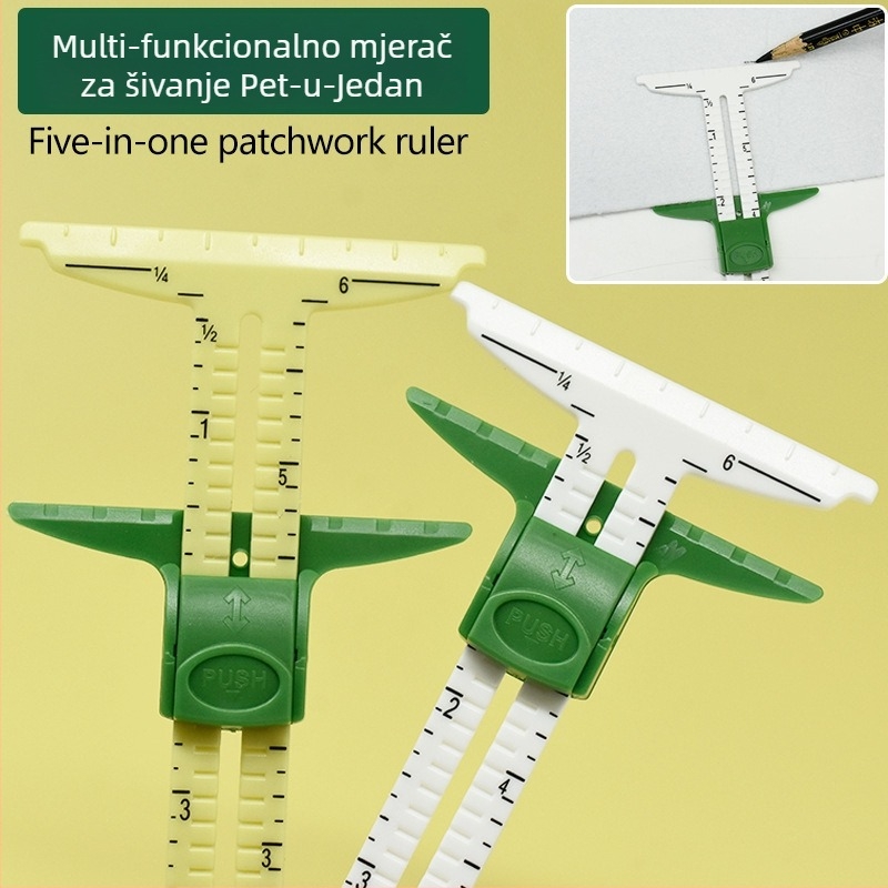 Višenamjensko šivaće pravilo za patchwork, 5 u 1, model SDJ-86, plastika, marka Skillful Hands Base