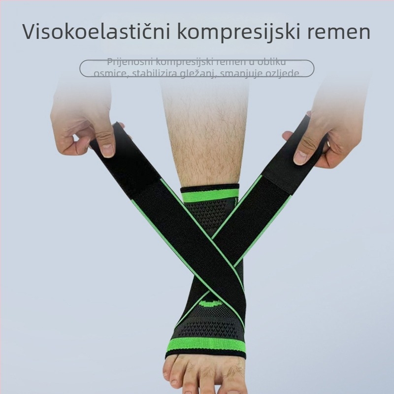 Gležan stabilizator s kompresijskim remenom, prozračni pleteni materijal, za trčanje na otvorenom, za odrasle
