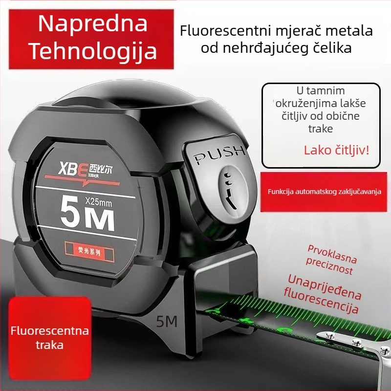 Fluorescencijska mjerač trake s noćnim osvjetljenjem, prozirna traka, plast-čelična konstrukcija, povećana debljina, visoka preciznost
