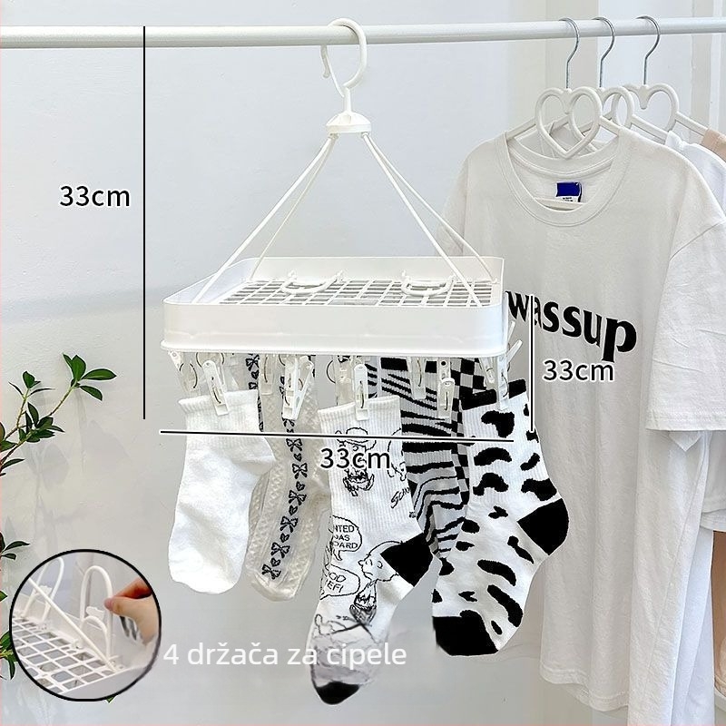 Stalak za sušenje odjeće na podu s više klipsi, podesiv i sklopiv, plastičan