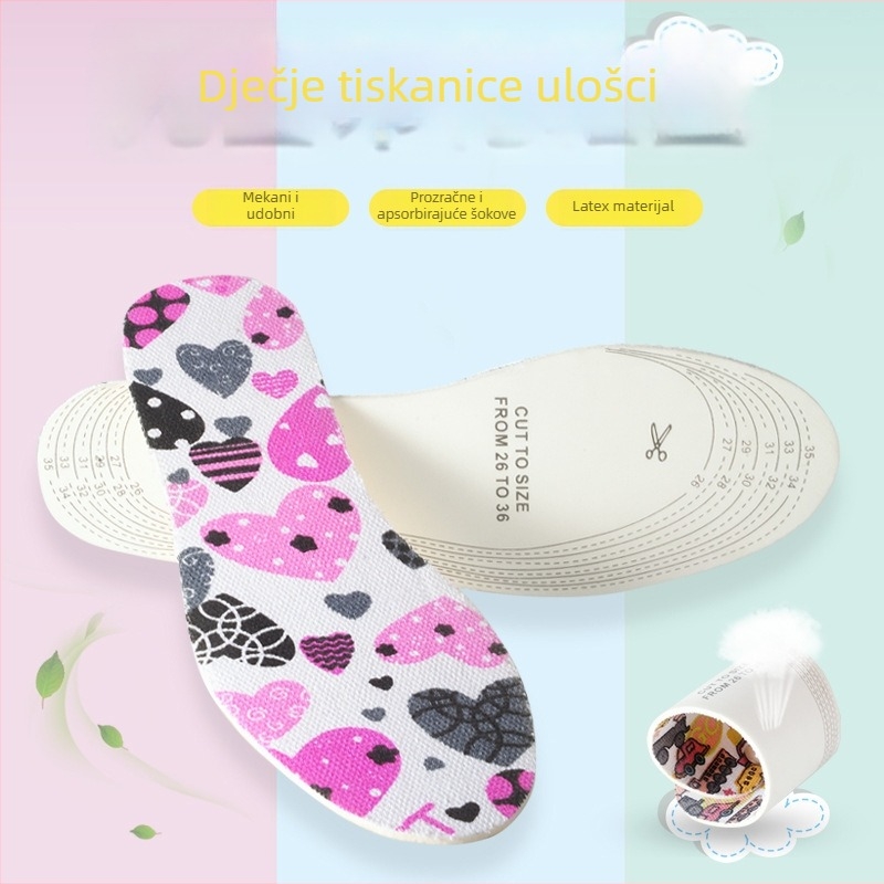 Dječji latexasti umetak u obući s tiskanim platnenim gornjim dijelom; upija znoj i diše; cijeli uložak; model 01; sve sezone; unisex