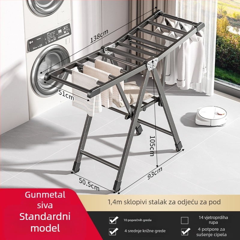 Slobodno stojeća sušilica za odjeću, aluminijska legura, sklopiva, oblik krilo, moderni minimalistički stil