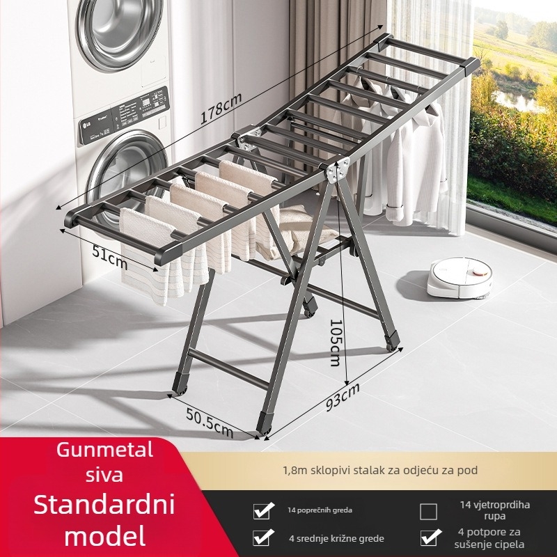 Slobodno stojeća sušilica za odjeću, aluminijska legura, sklopiva, oblik krilo, moderni minimalistički stil