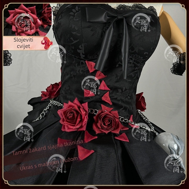 Identity V cosplay: psihologinja, duga haljina Witch Night s perikom i cipelama, saten materijal, proljeće 2026, anime uloge u igrama, korejski stil